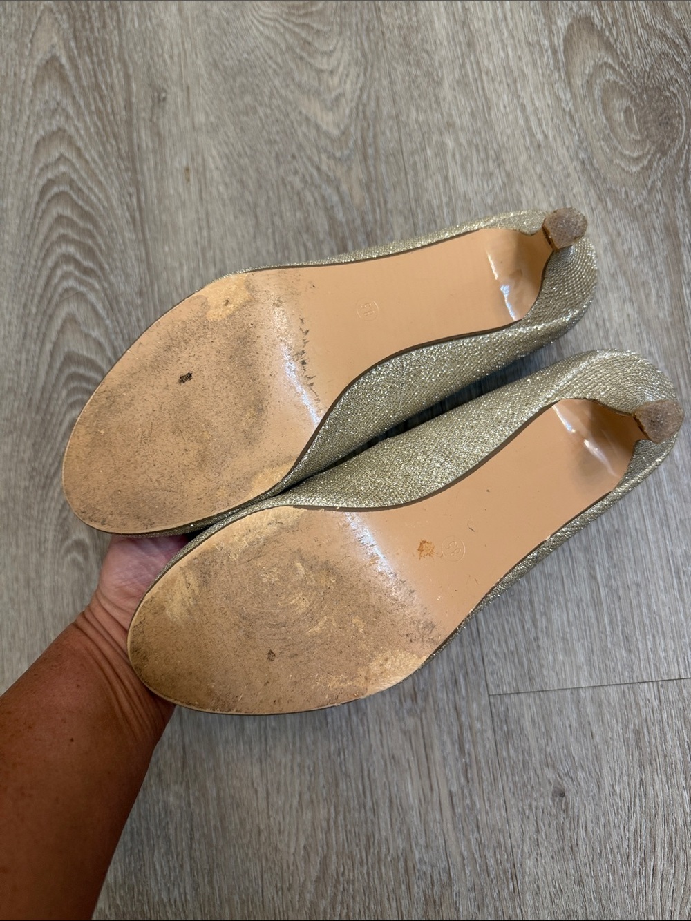 Gold Sparkle Rounded-Toe Heels - Picture 2 of 2
